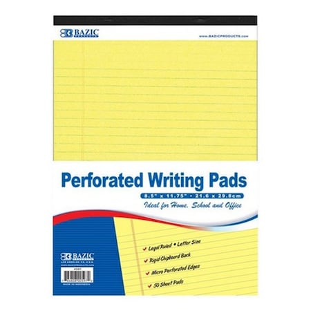 Bazic Products Bazic 50 Ct. 8.5-inch X 11.75-inch Canary Perforated Writing Pad, 48PK 597